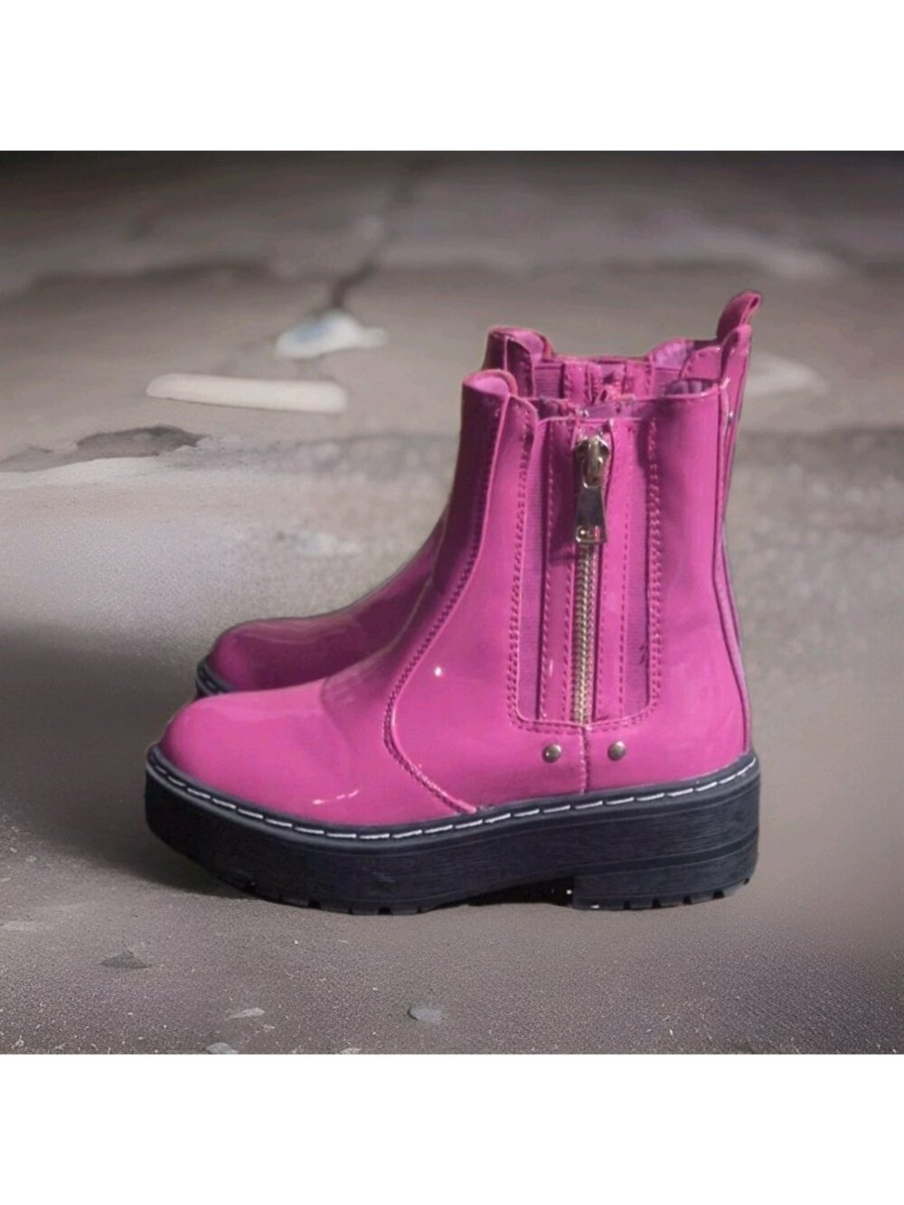 Link Pink Patent Combat  Boots Little Girls Size 1 Shoes